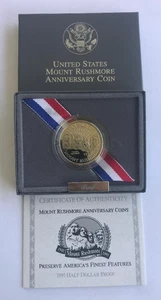 Medio dólar Mount Rushmore 1991 revestido a prueba ~ EE. UU. Como nuevo caja original y certificado de autenticidad - Imagen 1 de 17