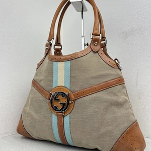 GUCCI Hand Schultertasche Tasche Handtasche Sherry Line Interlocking Canvas Leder Braun - Bild 1 von 24