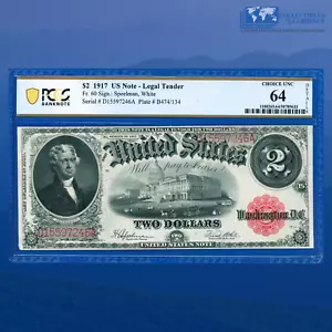 Fr.60 1917 $2 Two Dollars "BRACELET REVERSE" Legal Tender, PCGS CU 64 Cmt #97246 - Picture 1 of 3