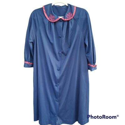 VTG Gossard Artemis Blue Peignor Robe Nightgown Lace Embroided Women's S Pockets - Image 1 of 4