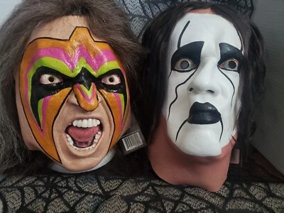 WWE Legends Ultimate Warrior Sting Pro Wrestling Mask Set Bladerunners Tag Team  - Image 1 of 4