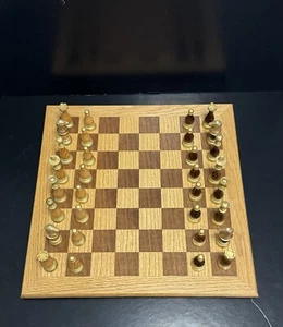 Vintage Gold And Oak Chess Set, Handcrafted Oak Chessboard - Picture 1 of 9