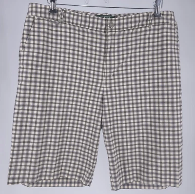Ralph Lauren LRL 女式短裤米色 16 码格子纽扣拉链学院风 — 第 1/4 张图片