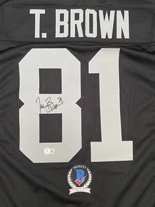 TIM BROWN AUTOGRAPH SIGNED OAKLAND RAIDERS JERSEY BECKETT WITNESSED COA 7 - Picture 1 of 5