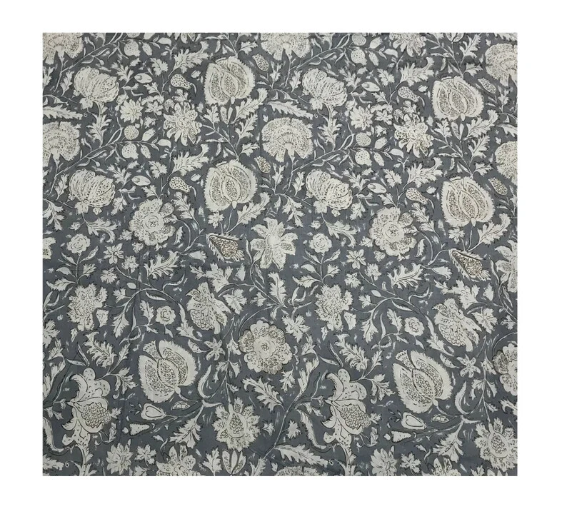 Indian 20 Yard Hand Block Print Floral Cotton Fabric Block Print Dress Material - Image 1 of 1