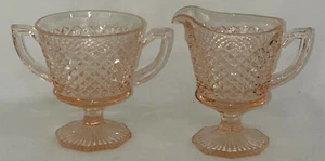 Westmoreland ENGLISH HOBNAIL PINK 4 1/2" HEXAGON FTD CREAMER & SUGAR*EH-24 & 25 - Picture 1 of 2