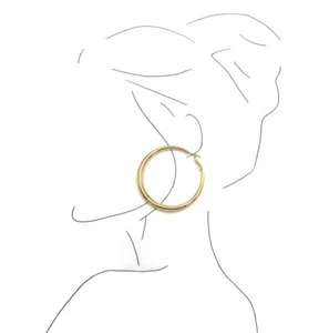 Hollow Hoop Earrings 55mm 2.25 inch High Quality lever back post 14k Gold Plated - Bild 1 von 5