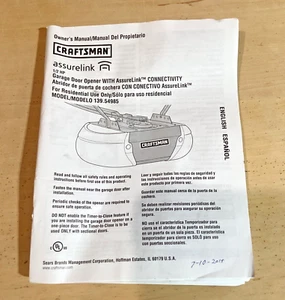 Sears Craftsman Garage Door Opener 139.54985 Owners Manual assurelink 1/2 HP - Picture 1 of 5