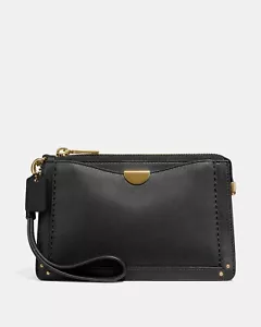 Coach Dreamer Wristlet Signature Glovetanned Leather 73956 Black - Picture 1 of 7