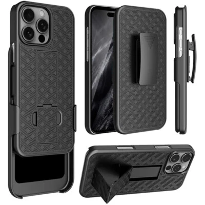 For iPhone 16 15 11 Pro Max Plus Phone Case Premium 3in1 Combo Belt Clip Holster - Image 1 of 4