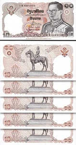 Thailand 10 Baht 1995, UNC-, 5 Pcs LOT, Commemorative, P-98, Sign 62 - Picture 1 of 4