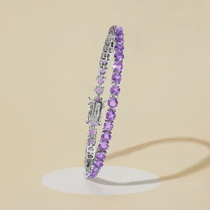 15 ctw Round Cut Amethyst Tennis Women's Bracelet 14K White Gold Plated .925 - Picture 1 of 7