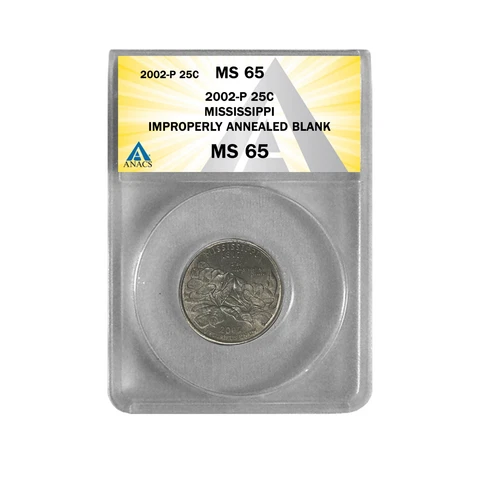 2002 P Mississippi Quarter Error Improperly Annealed MS65 Cover