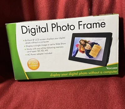 Marco de fotos digital brillante Venturer de 8" con adaptador de corriente nuevo Foto 1 de 2