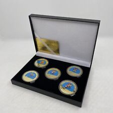 5pc Anime Super Mario Bros Gold Plated Commemorative Challenge Coin In Box