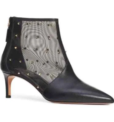 Valentino Rockstud Botín al Tobillo Malla Brillante Cuero Negro Tachuelas Tacón Gatito 36.5 Foto 1 de 4