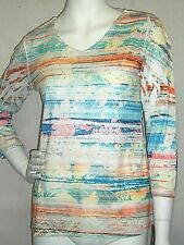 IMPULSE COLLECTION   TRAVEL KNIT TUNIC  3/4 SLEEVE     SM  RHINESTONE/ FLORAL