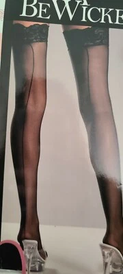 Nuevo Be Wicked Negro Costura Trasera Encaje Top Muslo Alto Panty Manguera Talla Única Sexy Foto 1 de 4