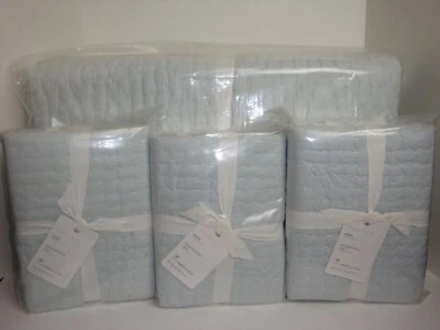 Edredón Pottery Barn Pickstitch King + Juego de 3 fundas de euro algodón lino azul escarcha Foto 1 de 4