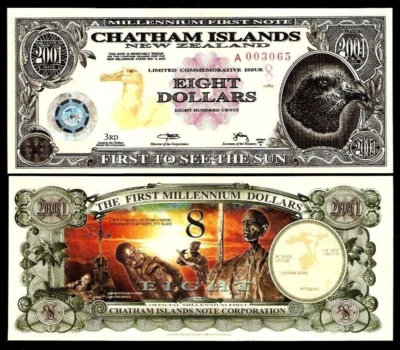 Chatham Islands 8 DOLLAR 2001 Commemorative FIRST Millennium TYVEK POLYMER UNC - Image 1 of 3
