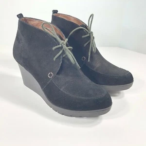 Donald J Pliner Black Suede Nilos Ankle Wedge Booties Boots Lace Up Women’s 8M - Picture 1 of 9
