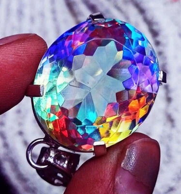 77.30 Ct Certified Mystic Quartz Multi-Color GS Solid Silver Loose Gems Pendant - Image 1 of 4