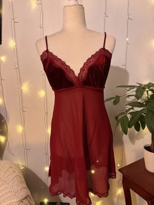 Vestido sin Mangas Babydoll Terciopelo y Rojo Transparente | Lencería Vampy Coquette | M/L Foto 1 de 4