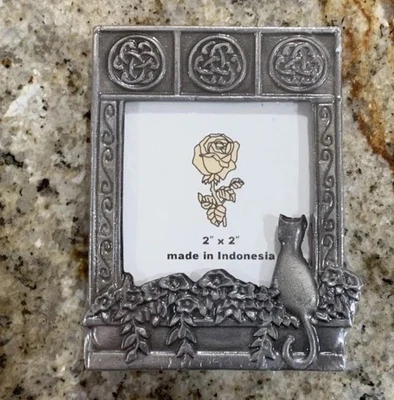 Pewter Cat Window Ledge Open Window Picture Frame 2X2 - Image 1 of 2