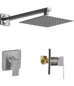 Gebürstetes Nickel Duscharmatur Set Trim Kit Eckig Regenkopfsystem Grobventil - Bild 1 von 8