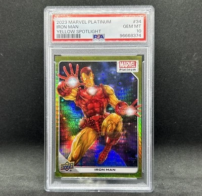 2023 Upper Deck Marvel Platinum #34 Iron Man YELLOW SPOTLIGHT Parallel PSA 10 - Image 1 of 4