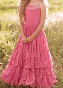 Vestido Joyfilm Mia Joy Niñas Talla 10 Rosa Salvaje Volantes Capa Espalda Abierta Catrin - Imagen 1 de 8