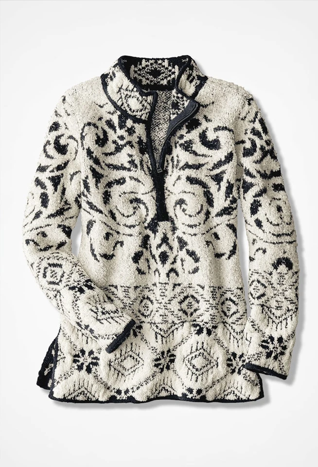 Suéter Pullover Coldwater Creek Alpine Lodge Color Negro Marfil Foto 1 de 4