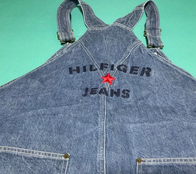 Tommy Hilfiger джинсовой ткани комбинезон женщин 2 X синий нагрудник флаг логотип регулируемые ремни Y2K - Изображение 1 из 4