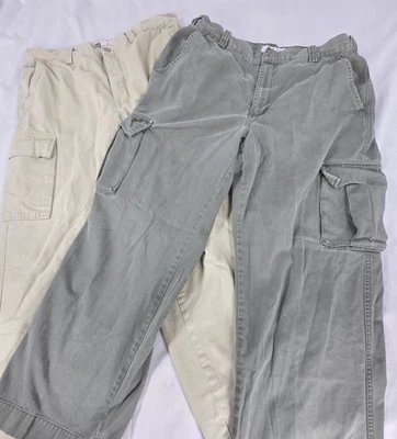 Lote de 2 pares de calças cargo vintage GAP 36x30 Y2K forradas de lã utilitário masculino cáqui verde - Imagem 1 de 4