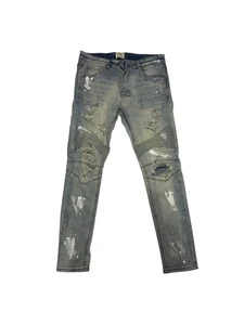KDNK Moto Biker Distressed Paint Splatter Skinny Denim Jeans Men's Size 34 - Picture 1 of 4