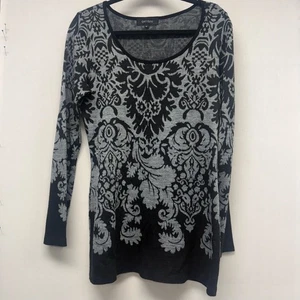 Camiseta para mujer Karen Kane manga larga punto M negra gris damasco - Imagen 1 de 7