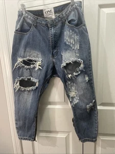 One Teaspoon Low Waist Drop Crotch Zipper Legs Messed Up Jeans Women’s Size 24 - Picture 1 of 19
