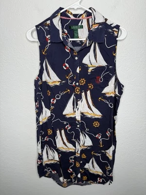 Ralph Lauren Womens Shirt Dress Size Large Sleeveless Anchor Nautical Yacht - Image 1 of 4