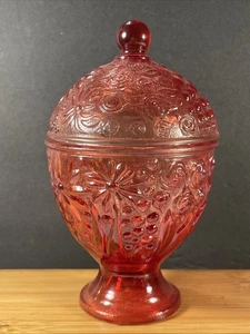 Plato de caramelo de huevo floral de compota de vidrio rojo flash Avon vintage de los años 60 con tapa - Imagen 1 de 4