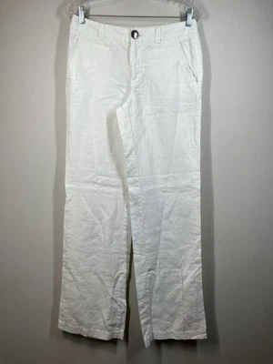 Calça Nanette Lepore feminina cintura média bolsos perna larga mistura de linho branco tamanho 2 - Imagem 1 de 4