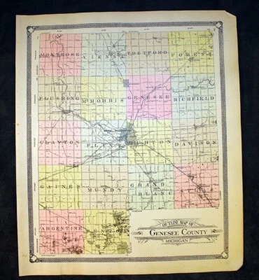 1907 Antique Map Genesee County Michigan Original - Image 1 of 4
