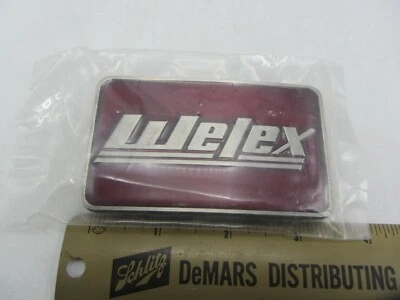 Vintage Welex Oil Field Corporation Logo Rectangle Red Enamel Belt Buckle Brass - Image 1 of 4