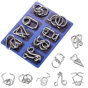 8pcs set Metal Wire Puzzle Toy Brain Teaser Game Kid Mind IQ Test Ring - Picture 1 of 10