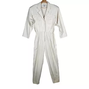 Vintage Georgiou Raw Silk Jumpsuit Size Small *READ* Beige Pleated Boiler Suit - Picture 1 of 21