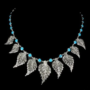 Silver Necklace Turquoise Marcasite Genuine Gems Solid Sterling 18 Inch - Picture 1 of 24