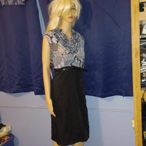 NWT - Voir Voir Classy Black & White Dress W/Belt- Size 16 - Picture 1 of 14