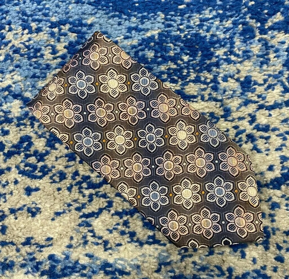 Галстук шелковый с цветочным узором Bachrach розовый синий серебристый темно-синий золотой зеленый  - Изображение 1 из 4