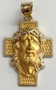 14K Yellow Gold Very Detailed Christ Face/Head Pendant 1.8G - Picture 1 of 6