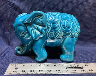 Urban Trends Collection 79014 Ceramic Standing Elephant Figurine- Turquoise - Image 1 of 4