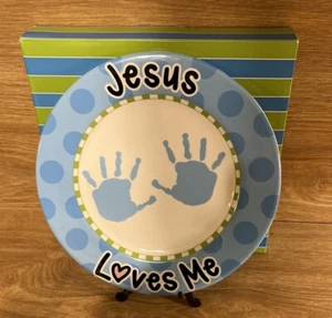JESUS LOVES ME Plate Boy Blue Baby Shower Communion Baptism Lovin' Life Burton - Picture 1 of 4